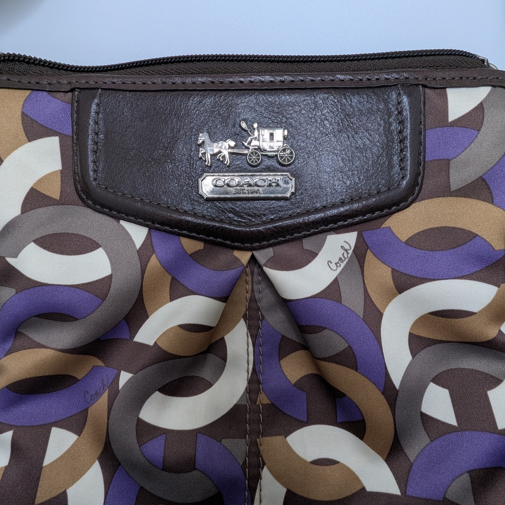 Coach Madison Signature Op Art Chainlink Multicolor Crossbody Chestnut/ Purple - Picture 3 of 11